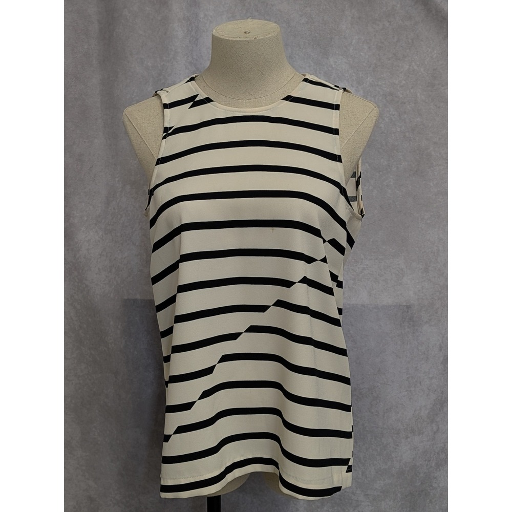 Madewell Striped Sleeveless Top Cream Black Back Zip Diagonalā Seam XS
